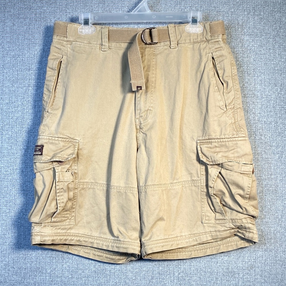 Vintage Abercrombie and Fitch Y2K Men’s Medium Khaki Belted Heavy Cargo Shorts
